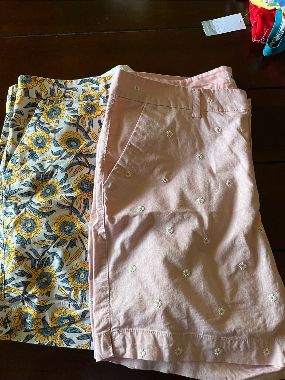 Old Navy Pink Daisy Embroidered Shorts + Yellow Blue Floral Shorts